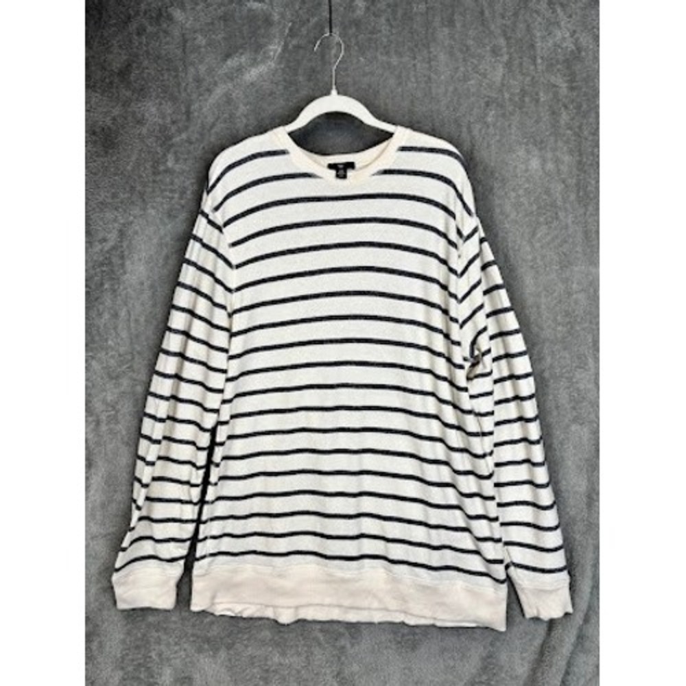 GAP Striped Crewneck Sweatshirt Long Sleeve Cream Navy Blue Size XXL 100% Cotton
